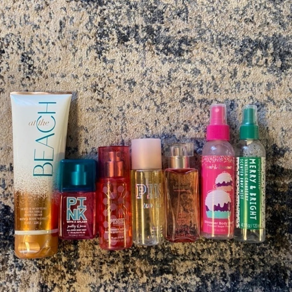 Pink RARE shimmer mist and sun kissed body mists